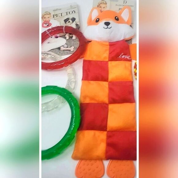 NEW Dog Toys Ellen Degeneres ED NWT Lot Of Three Fox And Rubber Rings gift - Picture 2 of 3